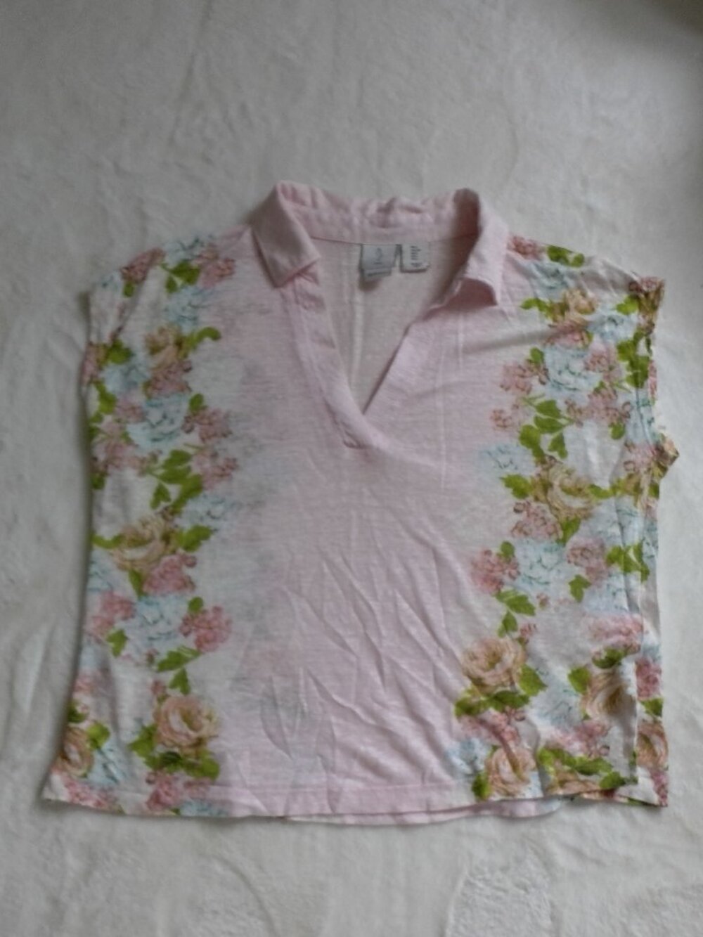 JOIE SOFT PINK SS LINEN TOP W/SIDE SLITS AT WAIST